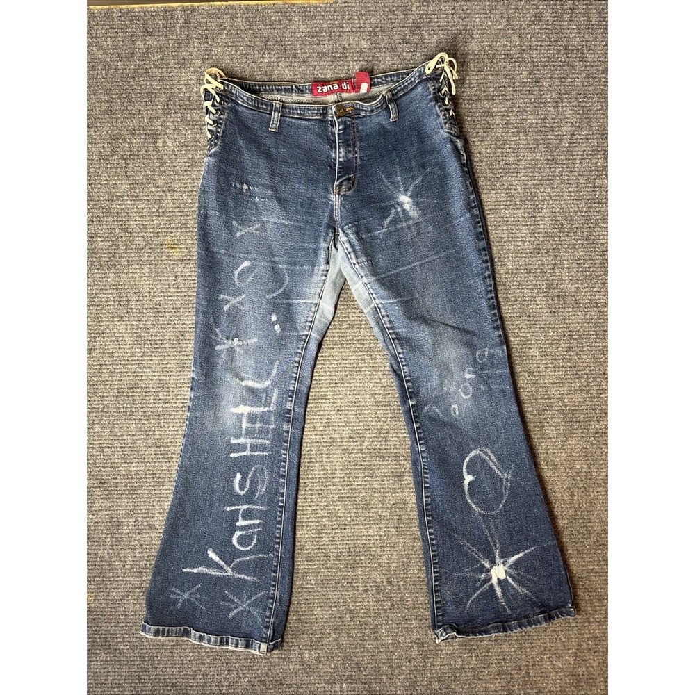 Vintage Zana Di Jeans Womens 13 Lace Up Y2K Flare‎ Dark Wash Personalized Grunge